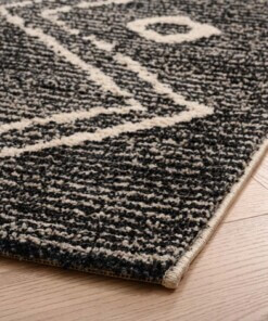 Berber rug - Beni Ouarain Bahij anthracite/cream - close up hoek, thumbnail