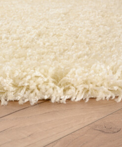 Round thick rug - Shaggy Grand cream - close up zijkant, thumbnail