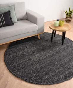 Round wool rug - Lett dark grey - sfeer, thumbnail