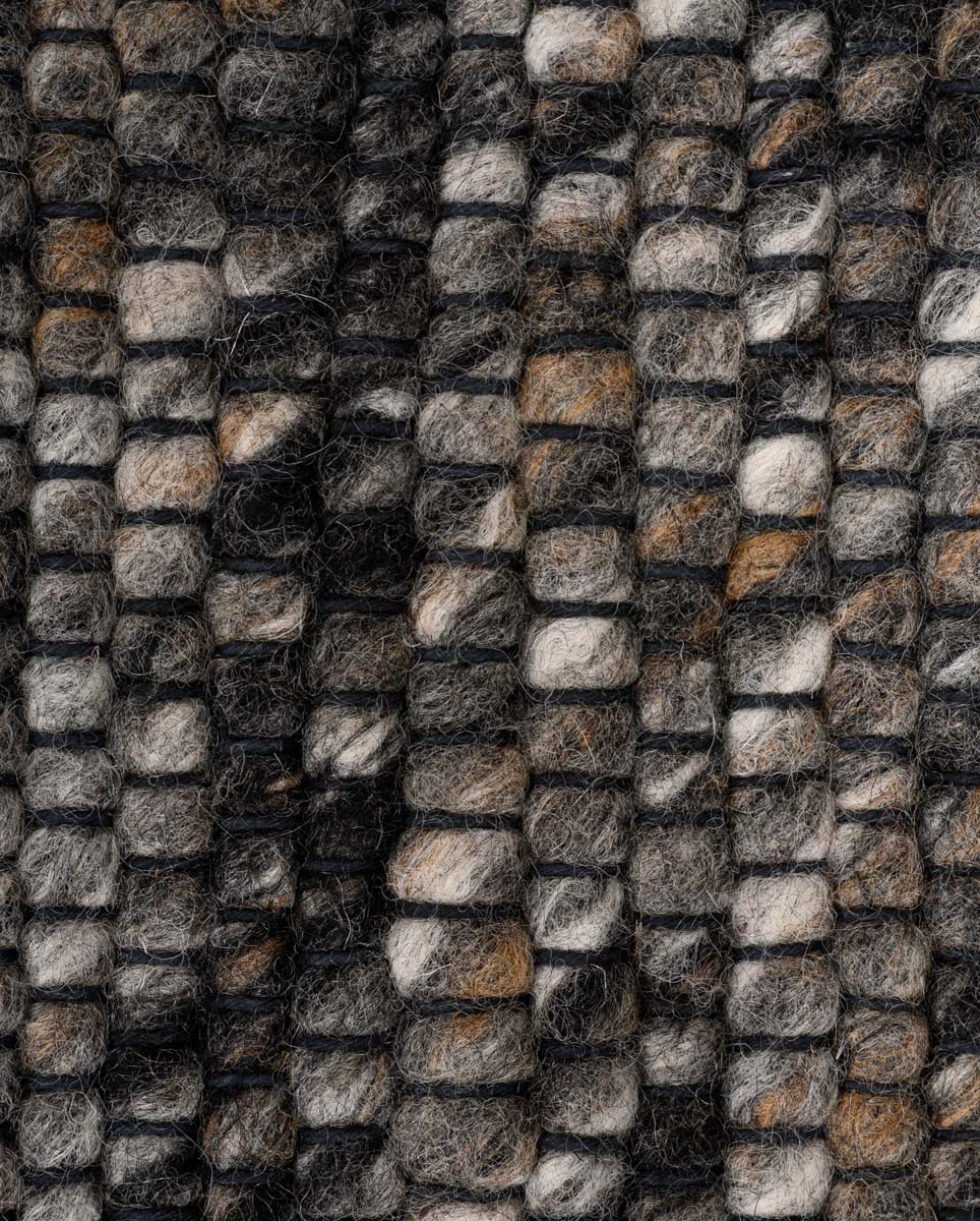 Round wool rug - Lett grey/brown - close up materiaal Round wool rug - Lett grey/brown - close up materiaal