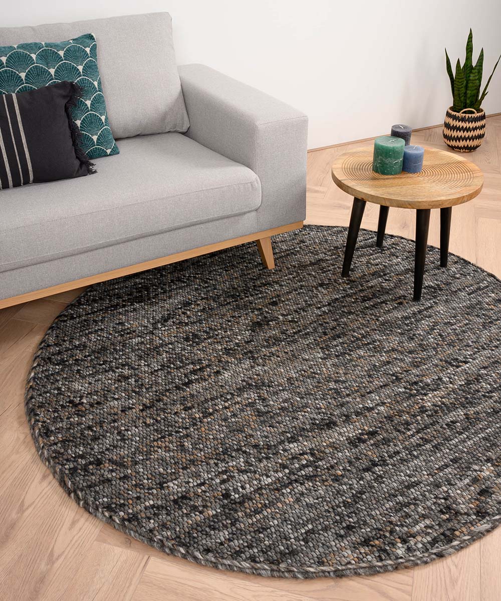 Round wool rug - Lett grey/brown - sfeer Round wool rug - Lett grey/brown - sfeer