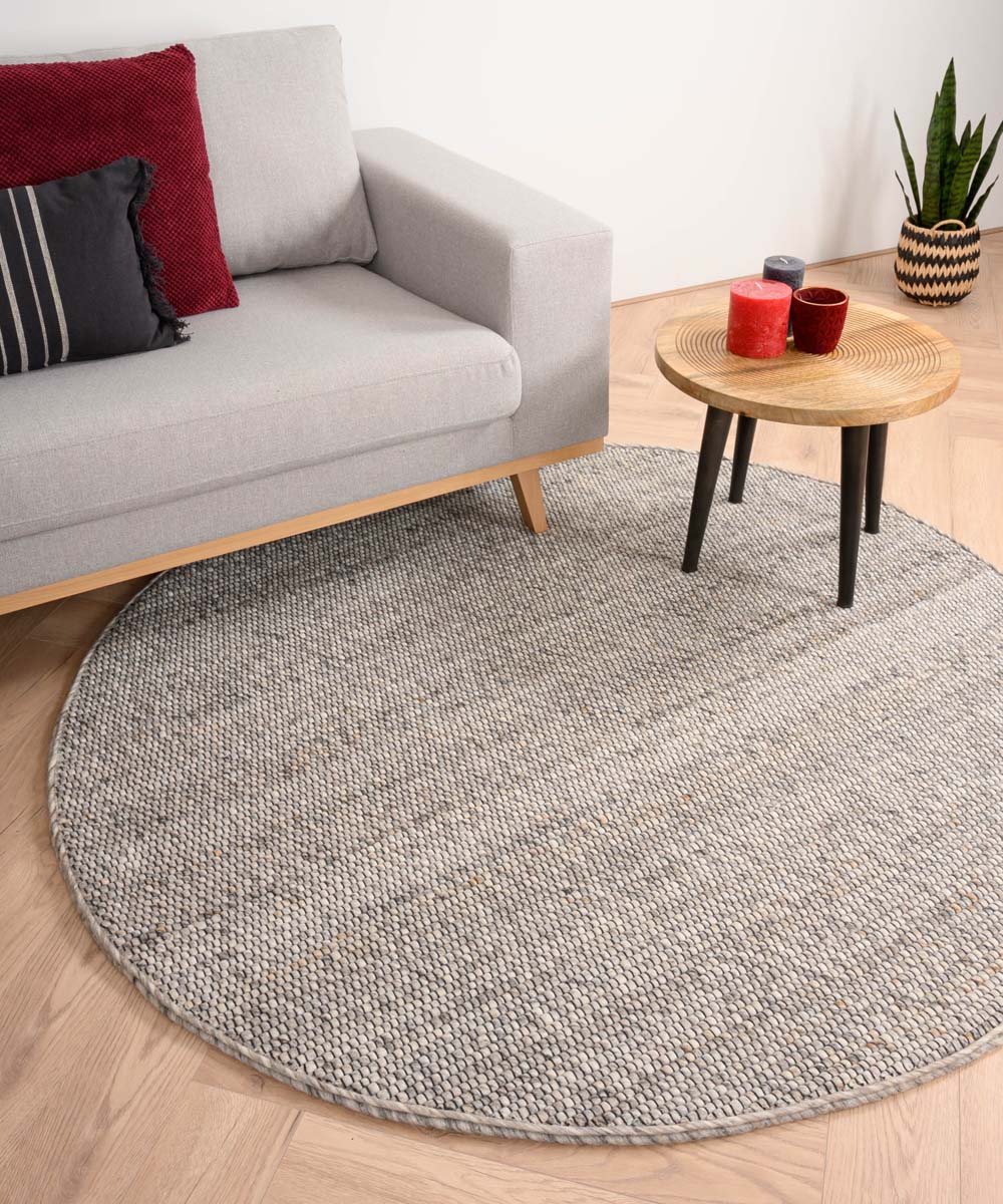 Round wool rug - Lett light grey - sfeer Round wool rug - Lett light grey - sfeer