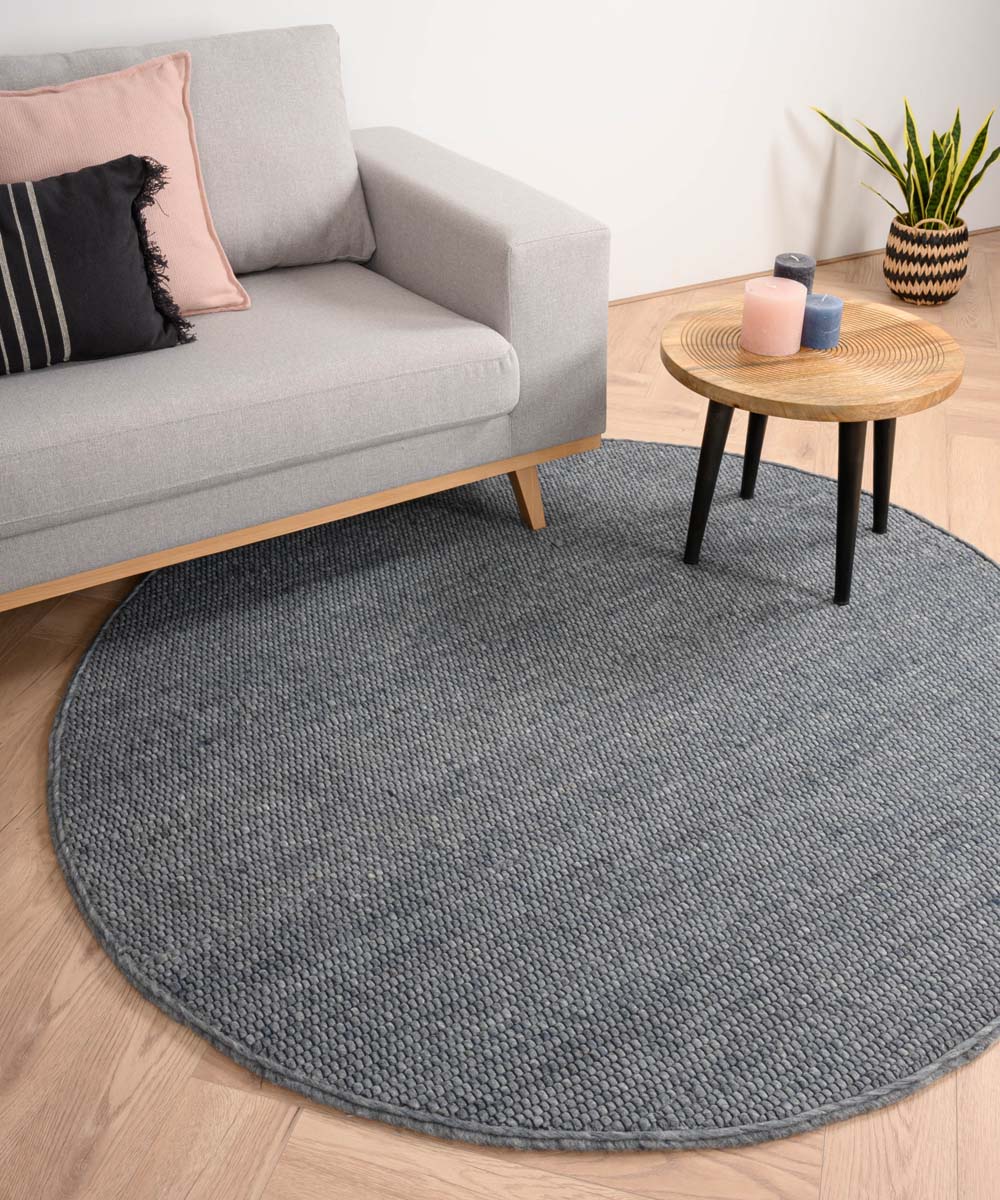 Round wool rug - Lett steel blue - sfeer Round wool rug - Lett steel blue - sfeer