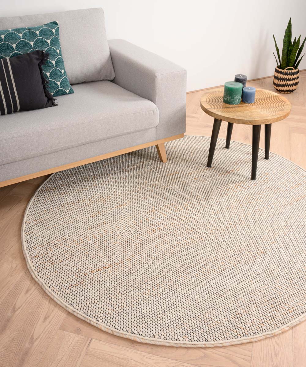 Round wool rug - Lett white/beige - sfeer Round wool rug - Lett white/beige - sfeer
