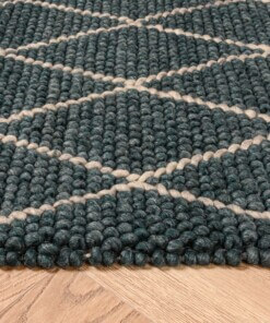 Wool rug - Vinduer petrol/grey - close up zijkant, thumbnail