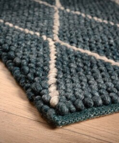Wool rug - Vinduer petrol/grey - close up hoek, thumbnail
