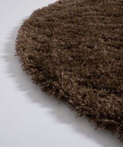 Round thick rug - Cozy Shaggy brown - close up hoek, thumbnail