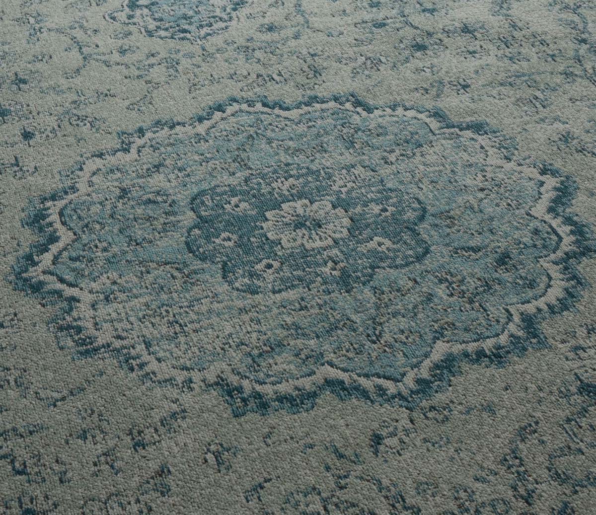 Vintage rug - Village grey/blue - close up materiaal Vintage rug - Village grey/blue - close up materiaal