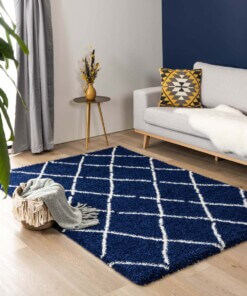 Thick Diamond Runner Rug Artisan - Navy blue/White - sfeer, thumbnail