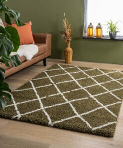 Thick Diamond Rug Artisan - Olive green/White - sfeer, thumbnail
