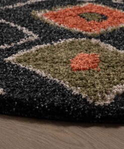 Round boho rug - Artisan anthracite/multi - close up, thumbnail Round boho rug - Artisan anthracite/multi - close up, thumbnail