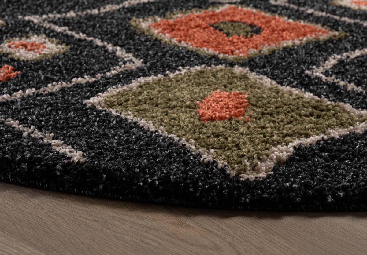 Round boho rug - Artisan anthracite/multi - close up Round boho rug - Artisan anthracite/multi - close up