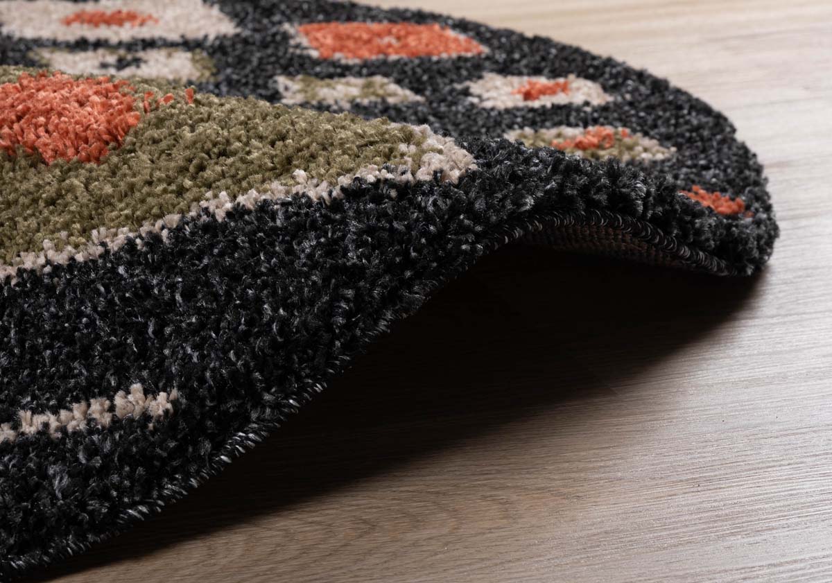 Round boho rug - Artisan anthracite/multi - close up Round boho rug - Artisan anthracite/multi - close up