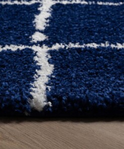 Round Thick Diamond Rug Artisan - Navy blue/White - close up, thumbnail