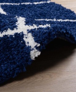 Round Thick Diamond Rug Artisan - Navy blue/White - close up, thumbnail