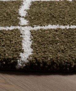Round Thick Diamond Rug Artisan - Olive green/White - close up, thumbnail