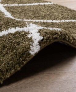 Round Thick Diamond Rug Artisan - Olive green/White - close up, thumbnail