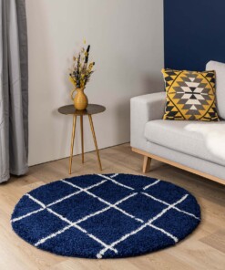 Round Thick Diamond Rug Artisan - Navy blue/White - sfeer