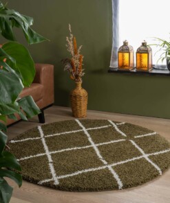Round Thick Diamond Rug Artisan - Olive green/White - sfeer, thumbnail