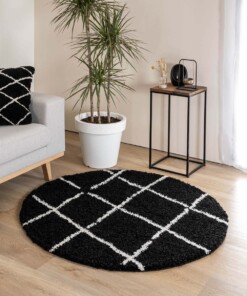 Round Thick Diamond Rug Artisan - Black/White - sfeer