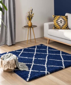 Square Thick Diamond Rug Artisan - Navy blue/White - sfeer, thumbnail