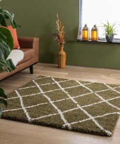 Square Thick Diamond Rug Artisan - Olive green/White - sfeer
