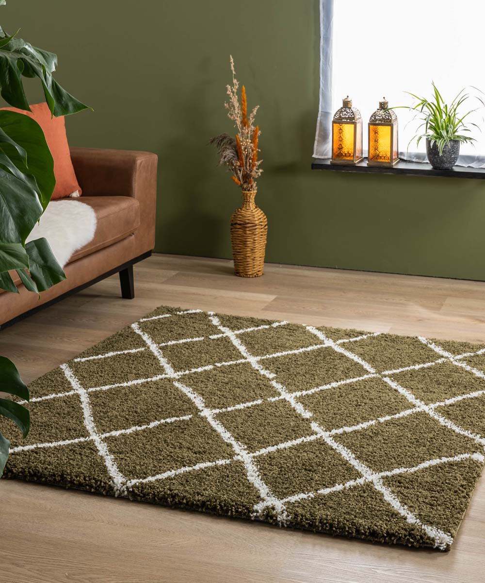 Square Thick Diamond Rug Artisan - Olive green/White - sfeer Square Thick Diamond Rug Artisan - Olive green/White - sfeer