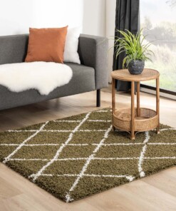 Square berber rug - Habitat olive green/white - sfeer