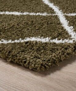Thick Diamond Rug Artisan - Olive green/White - close up hoek, thumbnail Thick Diamond Rug Artisan - Olive green/White - close up hoek, thumbnail