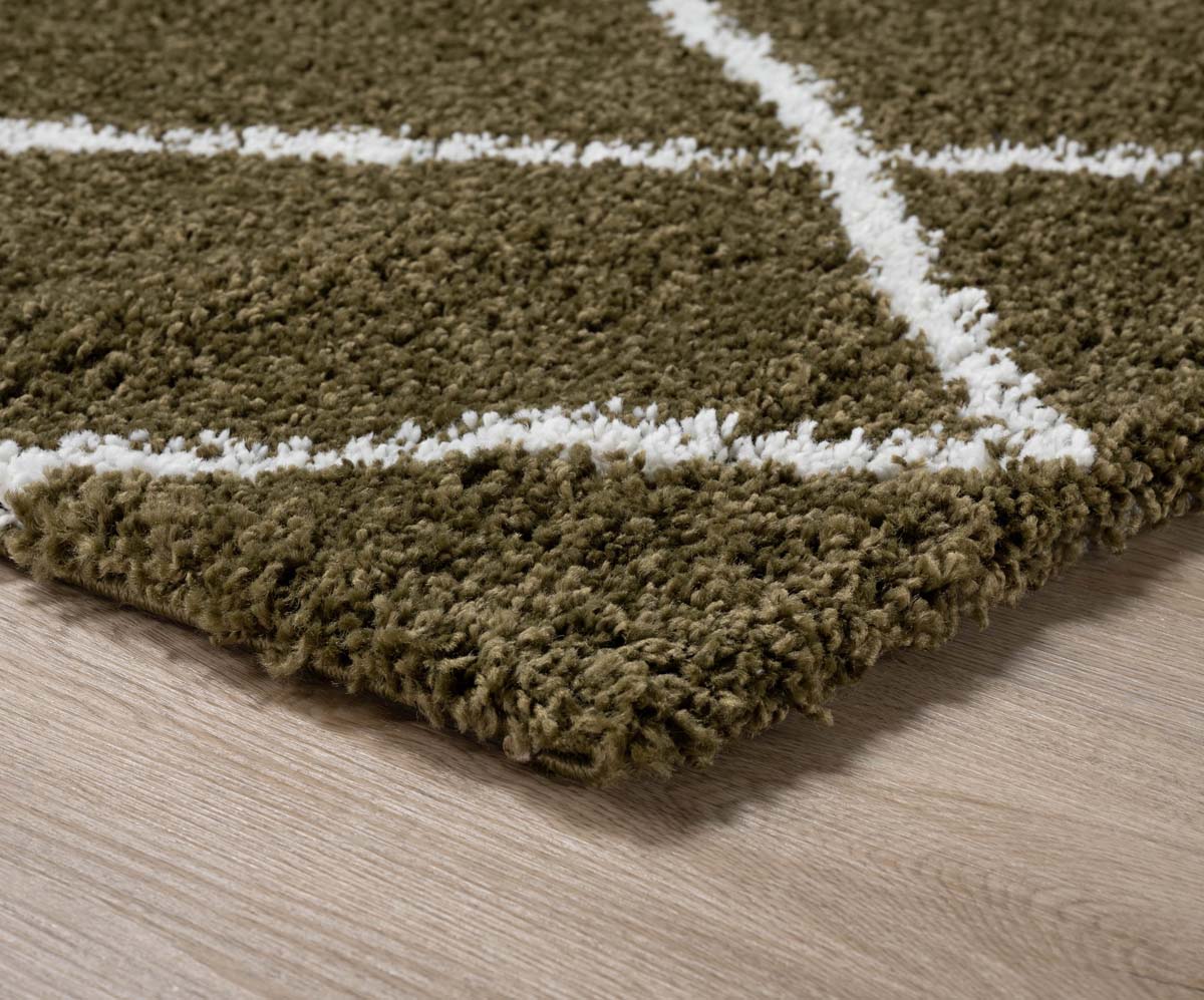 Thick Diamond Rug Artisan - Olive green/White - close up hoek Thick Diamond Rug Artisan - Olive green/White - close up hoek