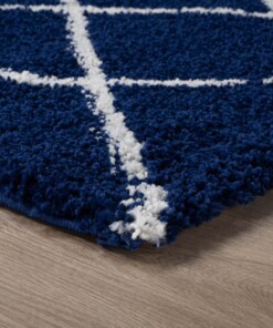 Square Thick Diamond Rug Artisan - Navy blue/White - close up, thumbnail
