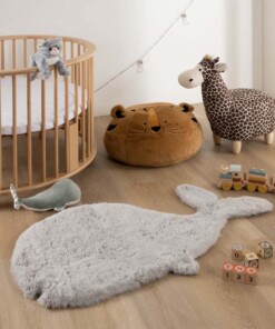 Kids rug whale - Fluffy light grey - sfeer