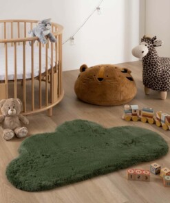 Childrens rug cloud - Fluffy olive green - sfeer