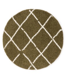 Round Thick Diamond Rug Artisan - Olive green/White - overzicht, thumbnail