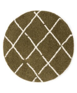 Round Thick Diamond Rug Artisan - Olive green/White - overzicht, thumbnail