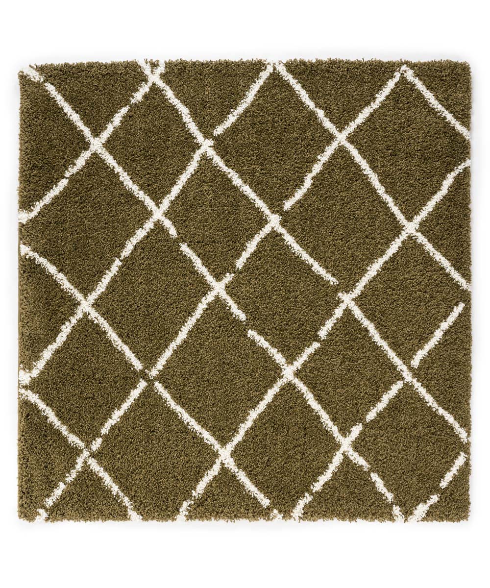 Square Thick Diamond Rug Artisan - Olive green/White - overzicht Square Thick Diamond Rug Artisan - Olive green/White - overzicht