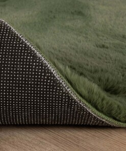 Kids rug sheep - Fluffy olive green - close up, thumbnail
