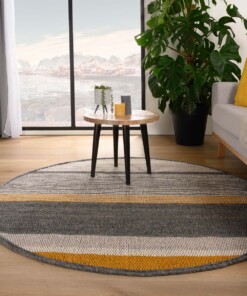 Round wool rug - Lett ochre yellow/grey - sfeer, thumbnail