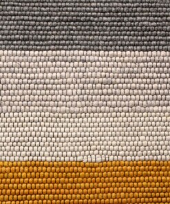 Wool rug - Lett ochre yellow/grey - close up, thumbnail