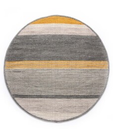 Round wool rug - Lett ochre yellow/grey - overzicht, thumbnail