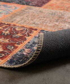 Patchwork rug - Fade Heritage blue/multi - close up vouw, thumbnail