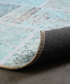 Patchwork rug - Fade Heritage turquoise - close up vouw, thumbnail