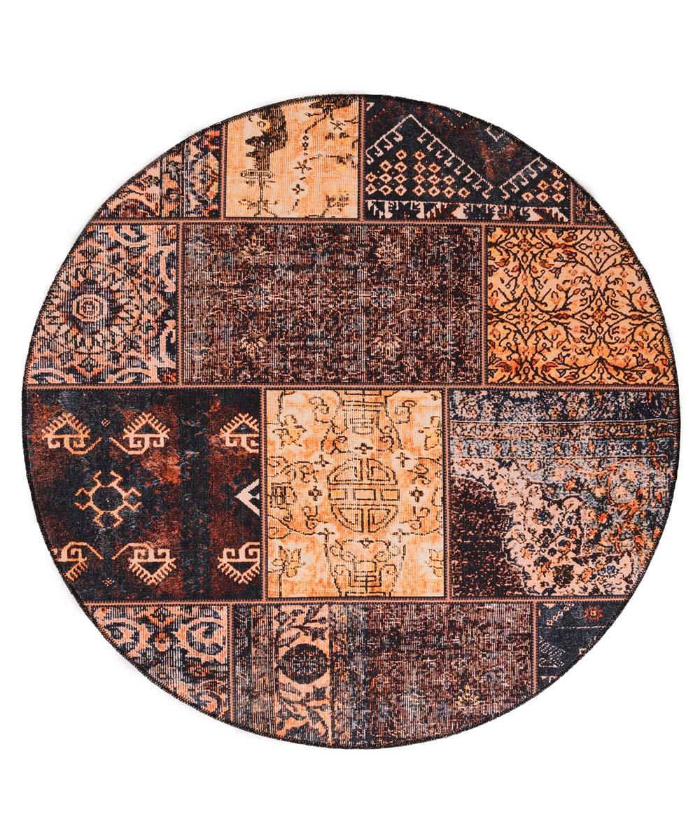 Patchwork round rug - Fade No.1 gold/brown - overzicht boven Patchwork round rug - Fade No.1 gold/brown - overzicht boven