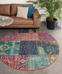 Patchwork round rug​ - Fade No.1 multi - sfeer
