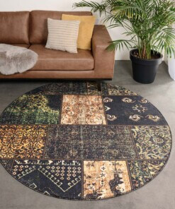 Patchwork round rug​ - Fade No.1 olive green - sfeer