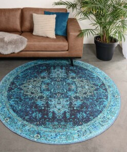 Vintage round rug - Fade No.2 blue - sfeer