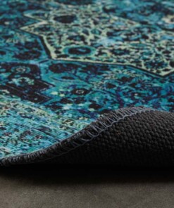 Vintage round rug - Fade No.2 blue - close up vouw, thumbnail