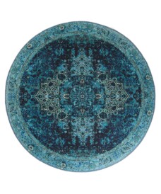 Vintage round rug - Fade No.2 blue - overzicht boven, thumbnail