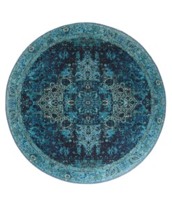 Vintage round rug - Fade No.2 blue - overzicht boven