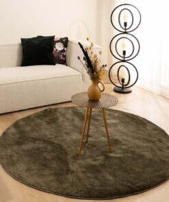 Round velvet rug - Flair olive green